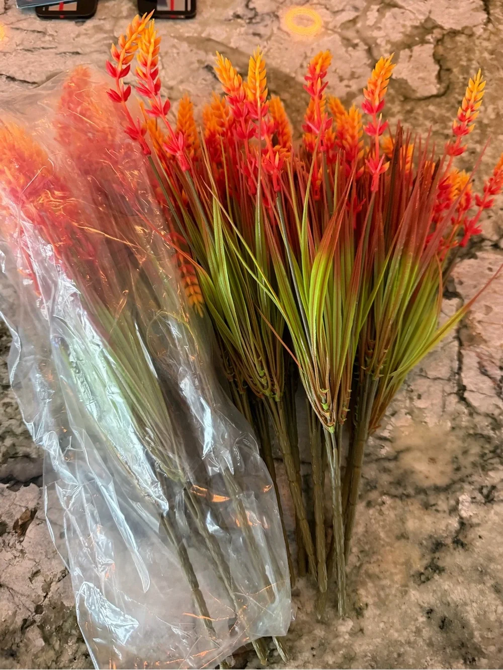 Artificial Wheat Grass Bundle in Orange and Red - Home Accents